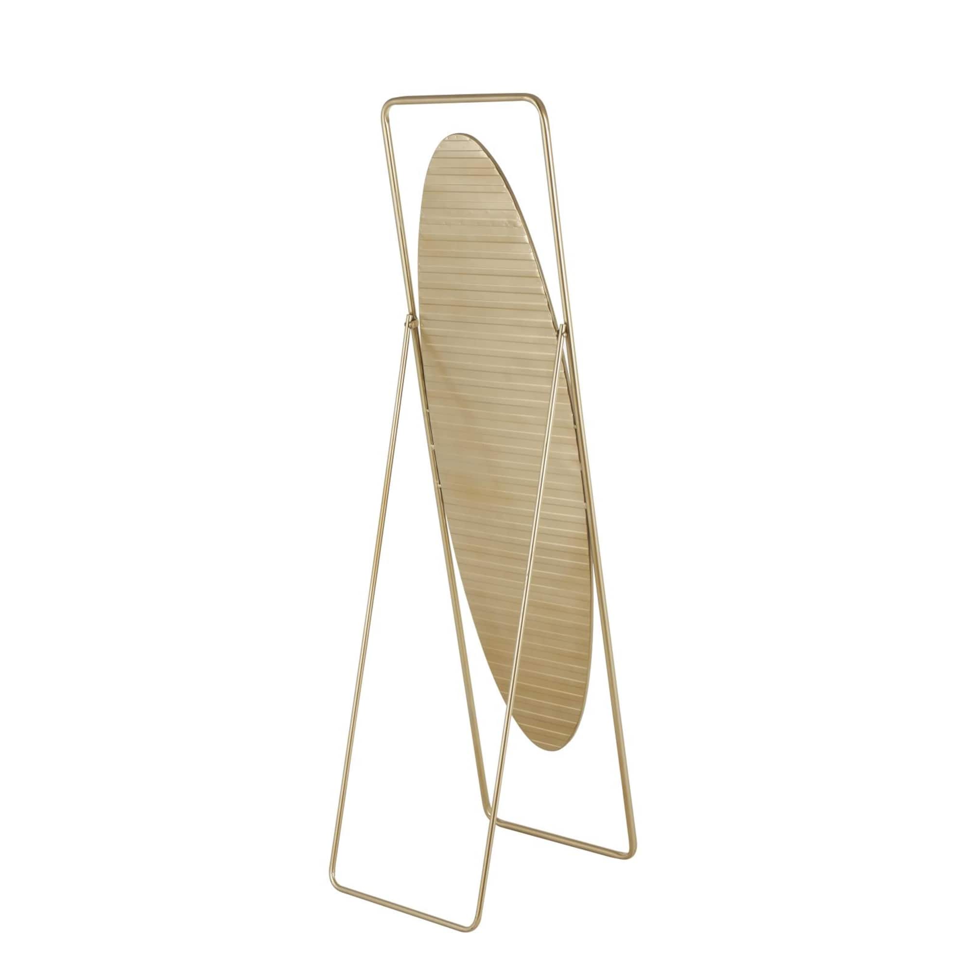 17" x 66" Gold Metal Geometric Oval Floor Mirror with Rectangular Frame & Stand